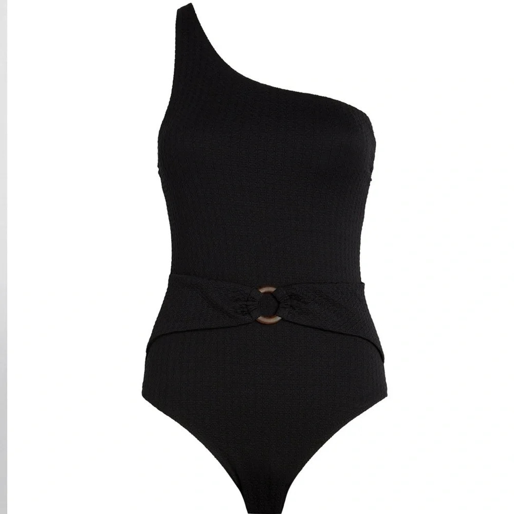 BOTEH One Shoulder Textured Swimsuit Size Medium In Black - Picture 8 of 10